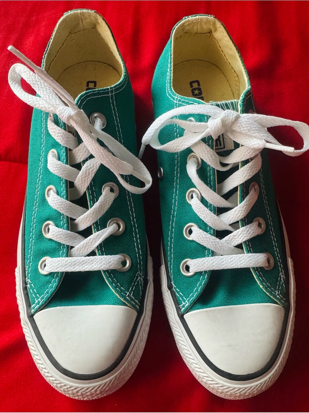 Converse Low Top Canvas Sneakers - Teal Green with White Laces